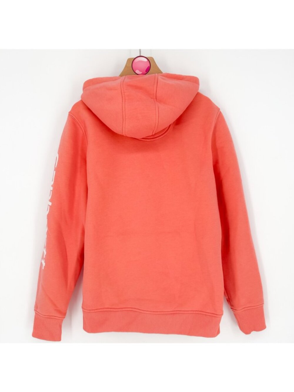 Carhartt Hoodie Womens M Relaxed Fit Midweight Logo Sleeve Coral Sweatshirt NWOT - Picture 2 of 6